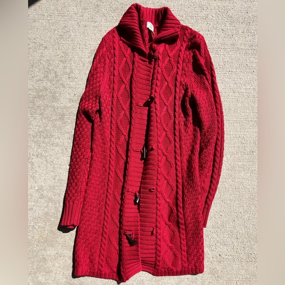 LLbean wool blend chunky knit sweater long knit red top NWOT cardigan - Picture 1 of 3
